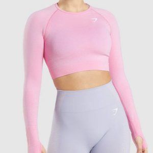 Gymshark, Vital Seamless 2.0 Long Sleeve Crop Top, Size Large, Pink Marl